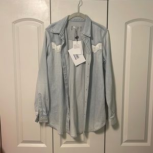 Ganni fringe denim flannel